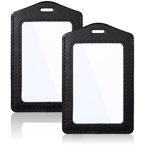 2 Stück Schwarzer Ausweishülle,Mabor Leder Id Card Holder Busfahrkarten Hülle Schüler Doppelseitig Transparenter Kartenhalter Ausweis Wasserdicht Ausweishalter für Kreditkarten Arbeitserlaubnis von Mabor