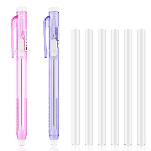 2Pcs Retractable Mechanical Eraser Pen, Mabor Pen-Style Erasers with 6Pcs Replacement Eraser Refills Mechanical Eraser for Home Office Writing Drawing von Mabor