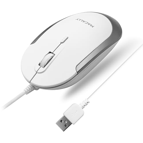 Macally Leise kabelgebundene Maus – schlanke und kompakte USB-Maus für Apple Mac oder Windows PC Laptop/Desktop – entworfen mit optischem Sensor und DPI-Schalter – einfache und Bequeme kabelgebundene von Macally