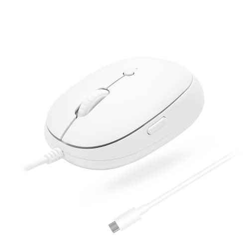 Macally USB C Kabelgebundene Maus für Mac mit Zurück-Taste, sauber und einfach für Mac und PC, Plug and Play Typ C Maus für MacBook Pro/Air mit 4 DPI-Modi, Weiß von Macally