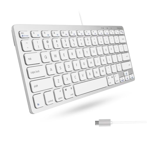 Macally Mini USB C Tastatur, Kompakte Tastatur für macOS, Windows, Tablet mit USB-C, 78 Tasten mit Scherenmechanik & 13 Shortcut-Tasten von Macally