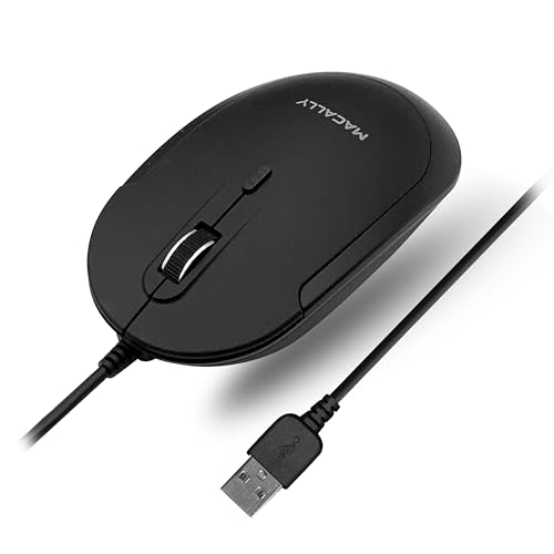 Macally Silent Wired Mouse - Slim & Compact USB Mouse for Apple Mac or Windows PC Laptop/Desktop - Designed with Optical Sensor & DPI Switch - Simple & Comfortable Wired Computer Mouse (Black) von Macally