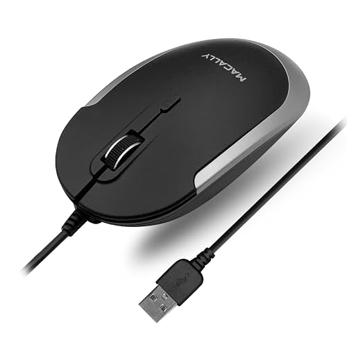 Macally Silent Wired Mouse - Slim & Compact USB Mouse for Apple Mac or Windows PC Laptop/Desktop - Designed with Optical Sensor & DPI Switch - Simple & Comfortable Wired Computer Mouse (Space Gray) von Macally