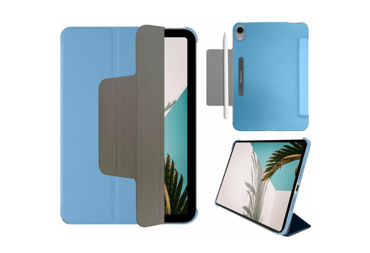 Macally Tablet-Hülle Smart Case Tasche Book-Stand Cover Hülle Blau, Standfunktion Magnet-Verschluss für Apple iPad mini 6 2021 8,3" von Macally