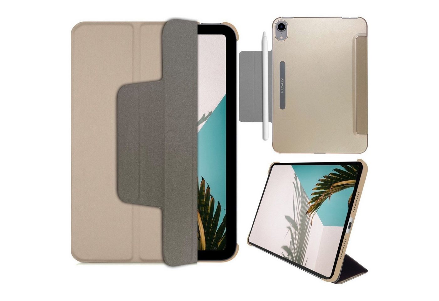 Macally Tablet-Hülle Smart Case Tasche Book-Stand Cover Hülle Gold, Standfunktion Magnet-Verschluss für Apple iPad mini 6 2021 8,3" von Macally