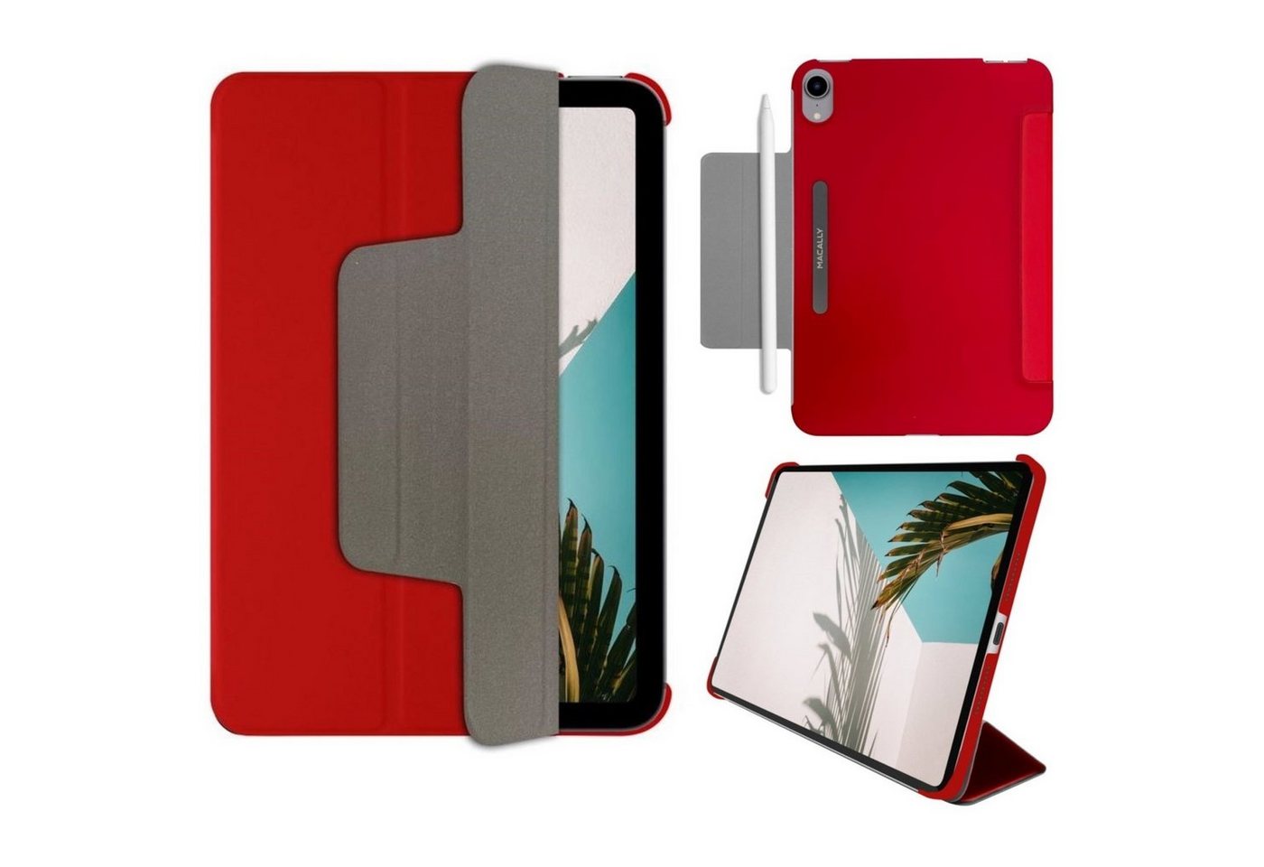 Macally Tablet-Hülle Smart Case Tasche Book-Stand Cover Hülle Rot, Standfunktion Magnet-Verschluss für Apple iPad mini 6 2021 8,3" von Macally