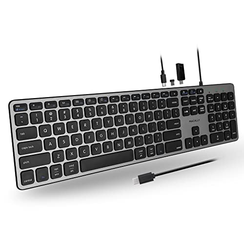 Macally UCZKEYHUBACSG, erweiterte USB-C Tastatur mit 2 USB-A & 1 USB-C Ports und US QWERTY Layout, Space Grey von Macally