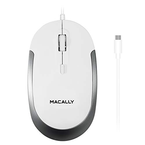 Macally USB-C-Maus für Mac & Windows – 3 Tasten & Scrollrad USB Typ C Maus – Komfortables beidhändiges Design – Kompakte kabelgebundene Maus mit optischem Sensor und DPI-Schalter 800/1200/1600/2400 von Macally