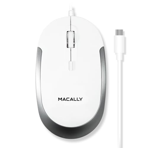 Macally Kabelgebundene USB-C-Maus für Mac & Windows, 3 Tasten und Scrollrad, USB-Typ-C-Maus, komfortables beidhändiges Design, kompakte kabelgebundene Maus mit optischem Sensor und DPI-Schalter, von Macally