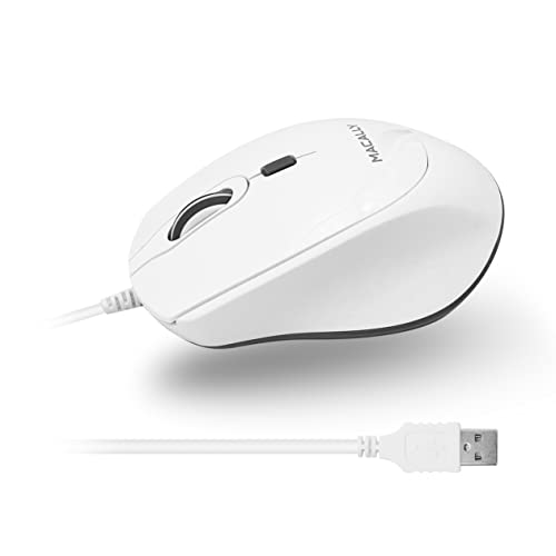 Macally USB-Maus für Mac oder PC – einfach, glatt und leise – weiße USB-Maus mit 1,5 m Kabel, 4 DPI-Modi und stillen Tasten – Plug and Play Mac-Maus mit komfortablem abidextrous Körper von Macally