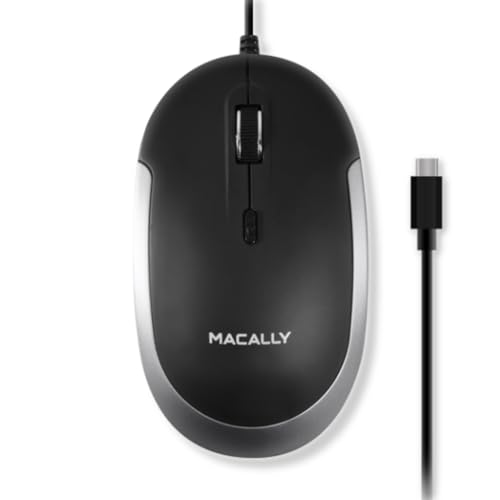 Macally USB-Typ-C-Maus – Schlankes & kompaktes Design – USB-C-Maus für MacBook Pro iMac PC usw. – Einfaches 3-Tasten- und Scrollrad-Layout mit DPI-Schalter – komfortable Plug & Play Apple-Maus mit von Macally