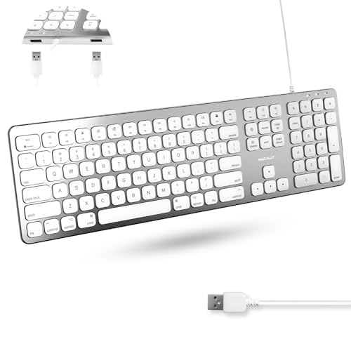 Macally WKEYHUBMB-A, erweiterte Mac-Tastatur mit Ziffernblock, 2 USB Ports, US QWERTY Tasten-Layout, USB-A, Alu-Design von Macally