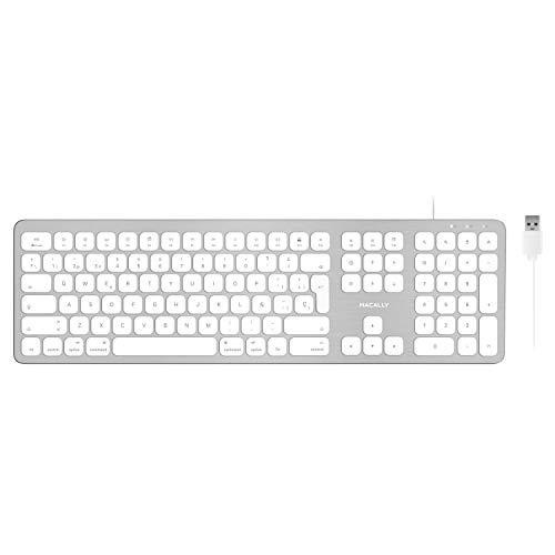 Macally WKEYHUBMB-ES, erweiterte Mac-Tastatur mit Ziffernblock, 2 USB Ports und spanischem Layout, USB-A, Alu-Design von Macally