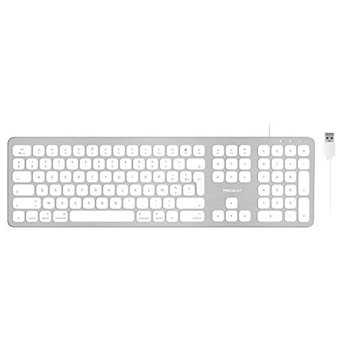 Macally WKEYHUBMB-FR, erweiterte Mac-Tastatur mit Ziffernblock, 2 USB Ports und französischem AZERTY Layout, USB-A, Alu-Design von Macally