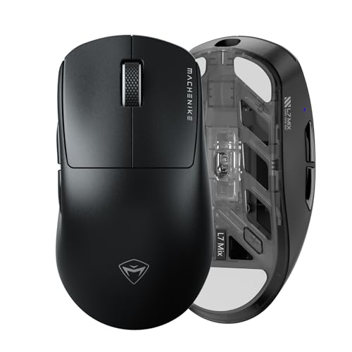 L7 MIX Gaming Maus Kabellos, 26000DPI 1000Hz PAW3395 Wireless Gaming Mouse, 6 Programmable Buttons Funkmaus 53g Lightweight, 120Hour for Computer/Mac/Laptop (Schwarz) von Machenike