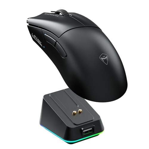 Machenike L8 MAX Gaming Maus Kabellos, 26000DPI 1000Hz PAW3395 Wireless Gaming Mouse With RGB Charging Dock, BT/2.4G/USB-C, Gamer Mice for PC/Xbox/PS/Mac (Schwarz) von Machenike