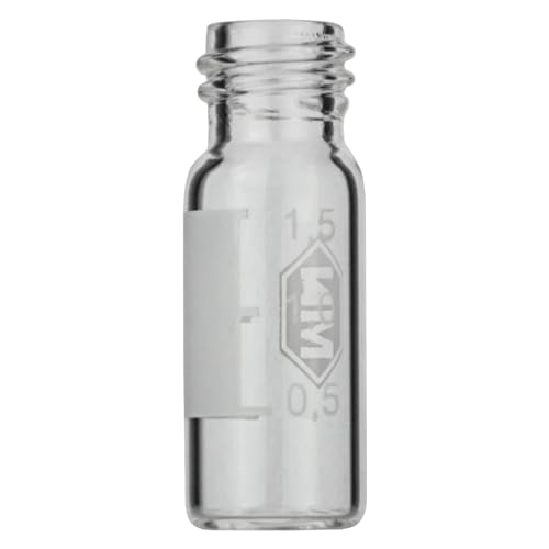 Macherey & Nagel ML-1526 Glas Gewindeflasche mit Weiter Öffnung, N 10, Schriftfeld, Flacher Boden, Klar, 1.5ml Kapazität, 11.6mm Durchmesser, 32.0mm Höhe, 100 Stück von Macherey & Nagel
