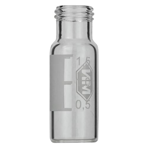 Macherey & Nagel ML-1728 Glas Gewindeflasche, Schriftfeld, Flacher Boden, N 9, Klar, 1.5ml Kapazität, 11.6mm Durchmesser, 32.0mm Höhe, 100 Stück von Macherey & Nagel