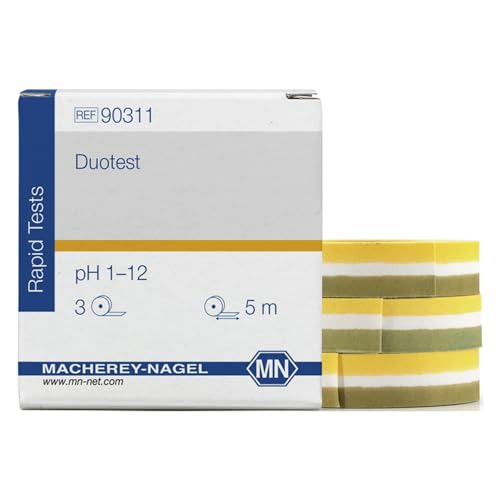 Macherey & Nagel ML-6206 Duotest pH Testpapier mit zwei Indikatorzonen, pH 1–12, Nachfüllpack, 5m Länge x 10mm Breite, 3 Stück von Macherey & Nagel