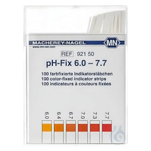 Macherey & Nagel ML-6717 Farbfixiert Nicht blutend pH-Teststreifen, pH-Fix 6.0-7.7, 85mm Länge x 5.5mm Breite, 100 Stück Macherey & Nagel ML-6717 Farbfixiert Nicht blutend pH-Teststreifen, pH-Fix 6.0-7.7, 85mm Länge x 5.5mm Breite, 100 Stück von Macherey & Nagel
