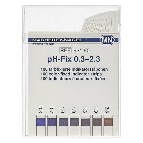 Macherey & Nagel ML-6720 Farbfixiert Nicht blutend pH-Teststreifen, pH-Fix 0.3-2.3, 85mm Länge x 5.5mm Breite, 100 Stück von Macherey & Nagel