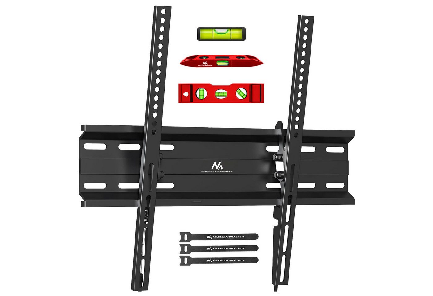 Maclean MC-748A TV-Wandhalterung, (bis 70,00 Zoll, Wasserwaage, 3 Kabelklemmen, Satz Befestigungsschrauben, Wandhalterung für 32-70'' TV neigbar 45 kg) von Maclean