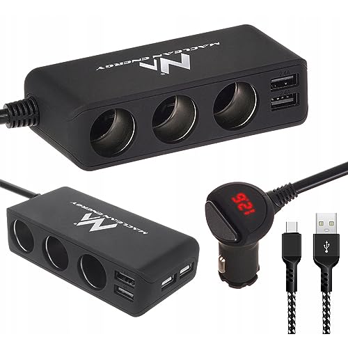Maclean MCE117 Auto Ladegerät Voltmeter Zigarettenanzünder Steckdosen Verteiler 3-Fach Steckdose 4xUSB 4,8A 5V KFZ (Zigarettenanzünder-Verteiler + USB C Kabel) von Maclean