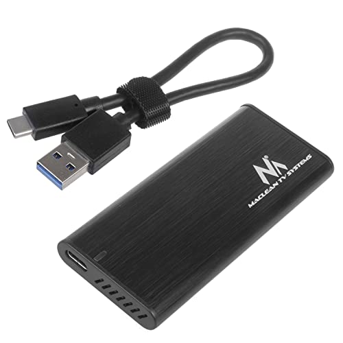 Maclean MCE443 NVMe SATA SSD M.2 Gehäuse NVMe (PCIe), NGFF (SATA) Unterstützt USB 3.1 gen.2 2230/2240/2260/2280 USAP Kompatibel mit PC und Mac Aluminium Plug&Play Schwarz von Maclean