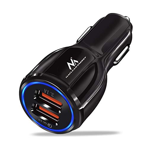 Maclean MCE478 2-Fach USB Ladegerät Zigarettenanzünder Quick Charge 3.0 bis 30W Schnellladung KFZ 1xQC3.0 5V/3A, 9V/1.8A, 12V/1.6A 1x 5V/3.1A Autoladegerät (Schwarz) von Maclean