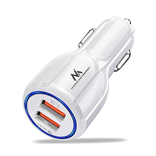 Maclean MCE478 2-Fach USB Ladegerät Zigarettenanzünder Quick Charge 3.0 bis 30W Schnellladung KFZ 1xQC3.0 5V/3A, 9V/1.8A, 12V/1.6A 1x 5V/3.1A Autoladegerät (Weiß) von Maclean