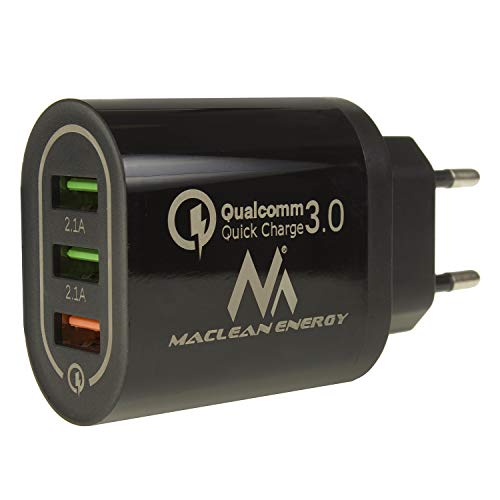 Maclean MCE479 QC 3.0 Universal USB-Ladegerät 3xUSB Ladeadapter Netzteil mit Schnellladefunktion Adapter 1x Quick Charge 3.6-6V/3A 6-9V/2A 9-12V/1.5 2X 5V/2.1A (Schwarz) von Maclean