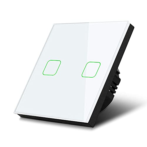 Maclean MCE712W 2-Fach Touch Wechselschalter Lichtschalter Kreuzschalter Wandschalter Treppenschalter mit Farbwechsel LED Hintergrundbeleuchtung Einbauschalter (2-Fach Eckig, Weiß) von Maclean