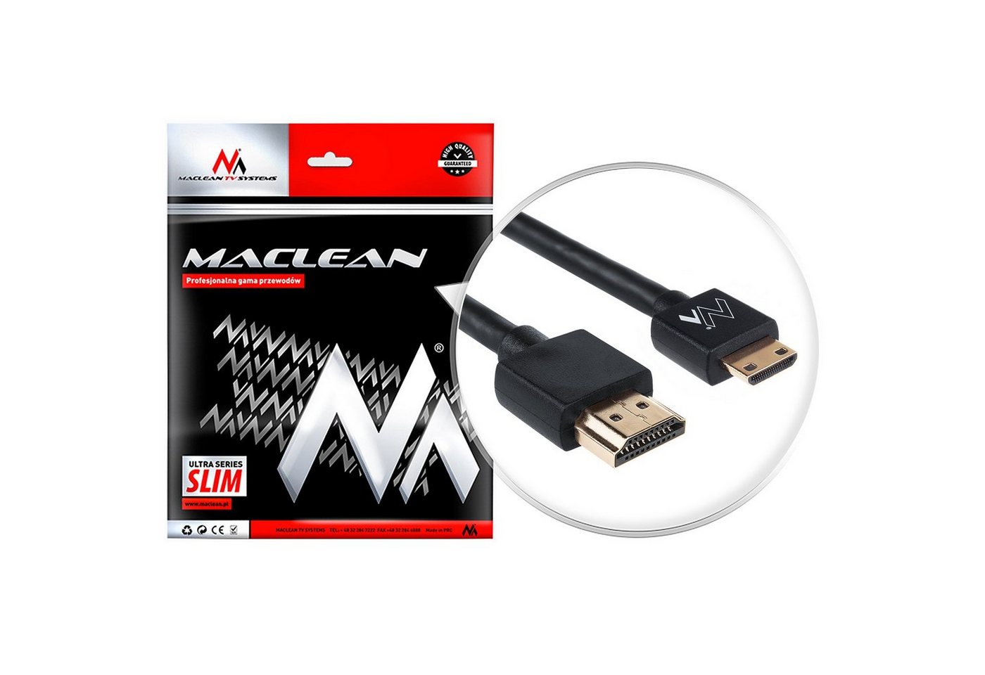 Maclean MCTV-711 HDMI-Kabel, (100 cm), HDMI-miniHDMI SLIM Kabel 1.4 3D GOLD 1m von Maclean