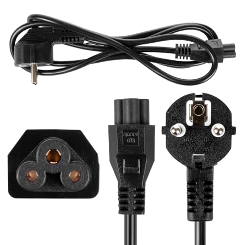 Maclean MCTV-857 Netzkabel Stromkabel 3 Polig Kleeblatt 1,5m Strom Kabel Schutzkontakt Stecker Typ F auf 3-polig C5 Gerätebuchse Schwarz (1,5m) von Maclean
