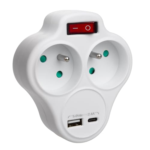 Maclean Steckdosenleiste Steckdosenverteiler mit 2 Ausgängen und USB A/C 2.4A, Typ E, 2x16A, MCE336 E von Maclean