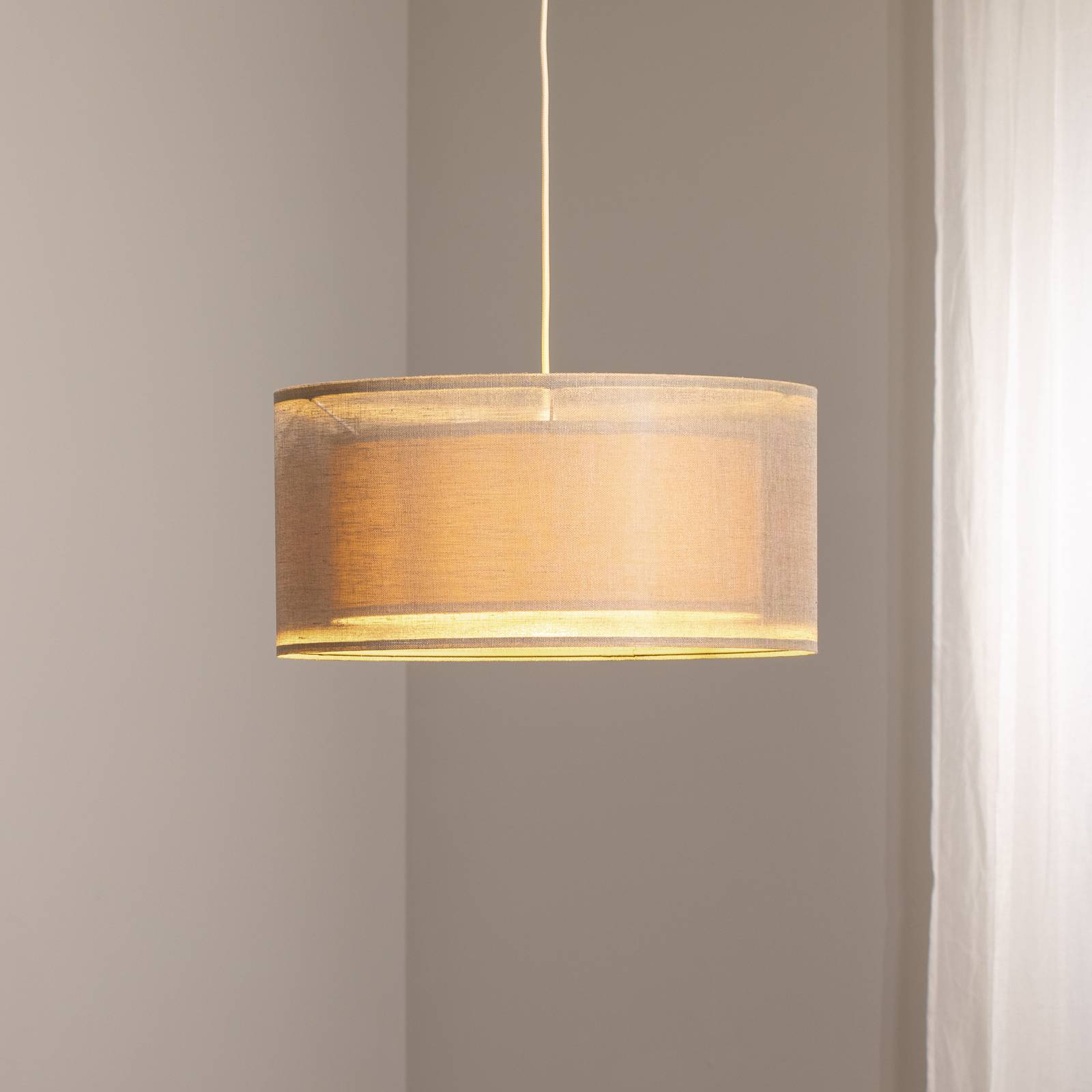 Hängeleuchte Duo Den Light, beige, Ø 50 cm, Leinen, PVC Hängeleuchte Duo Den Light, beige, Ø 50 cm, Leinen, PVC von Maco Design