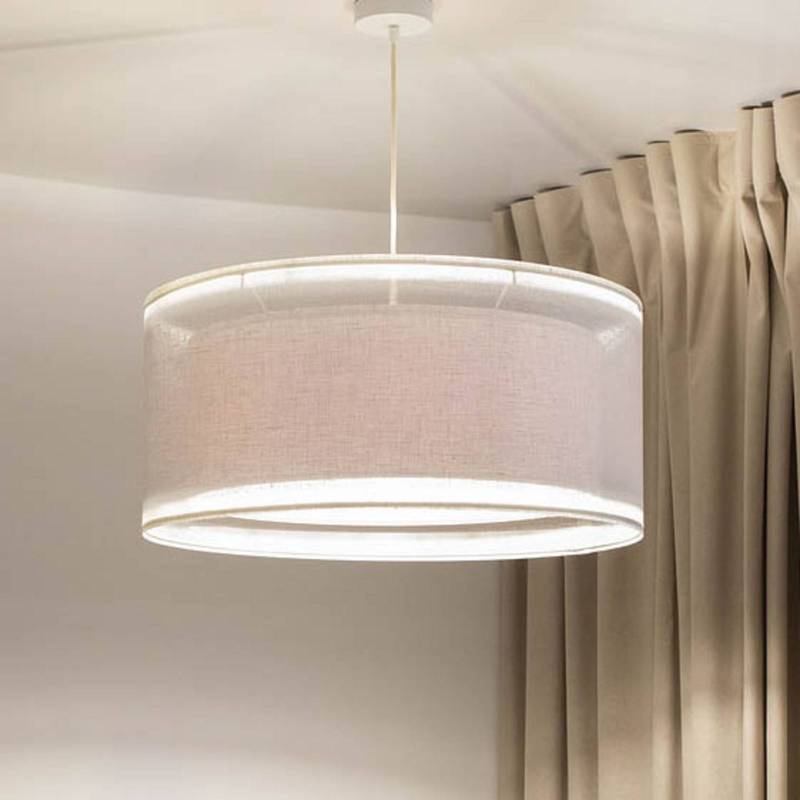 Hängeleuchte Duo Den Light, creme, Ø 50 cm, Leinen, PVC von Maco Design