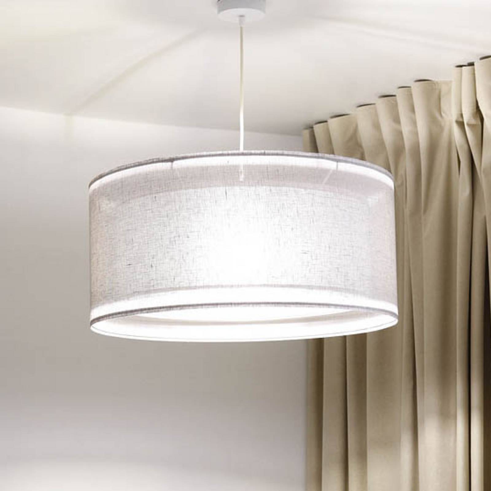 Hängeleuchte Duo Den Light, silbergrau, Ø 50 cm, Leinen, PVC Hängeleuchte Duo Den Light, silbergrau, Ø 50 cm, Leinen, PVC von Maco Design