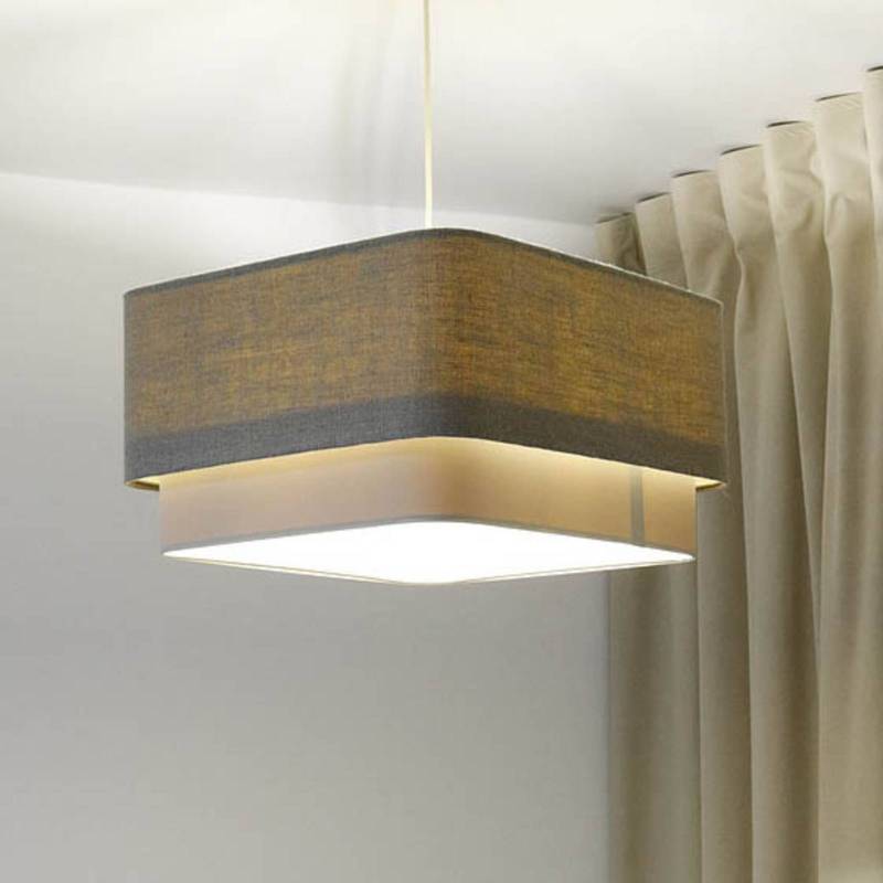 Hängeleuchte Kwadro Duo, creme/beige, 50x50cm, Leinen von Maco Design