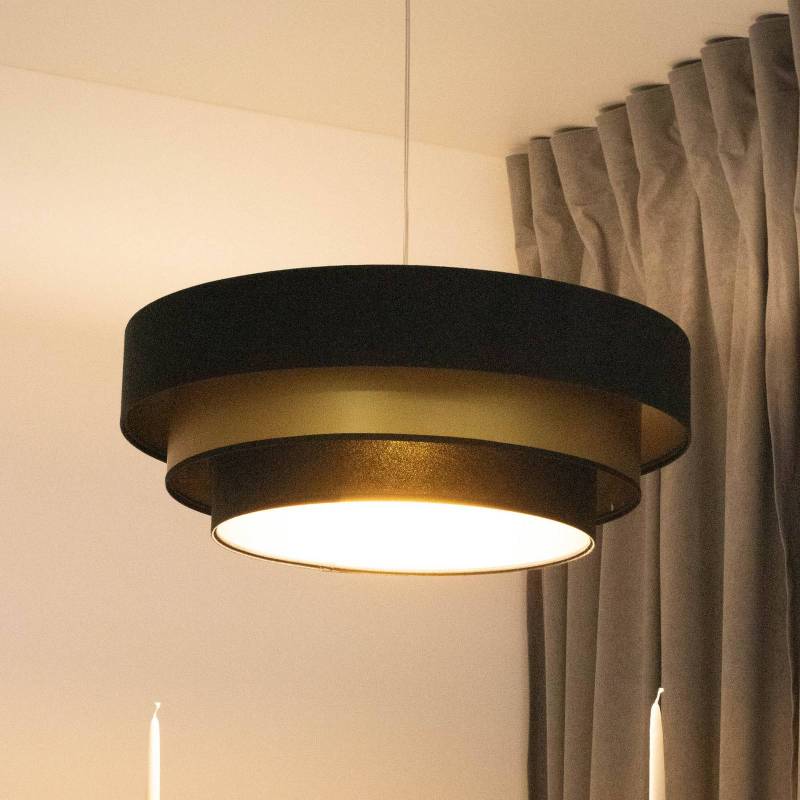 Hängeleuchte Triniti, schwarz/gold, Ø 60 cm, Textil von Maco Design