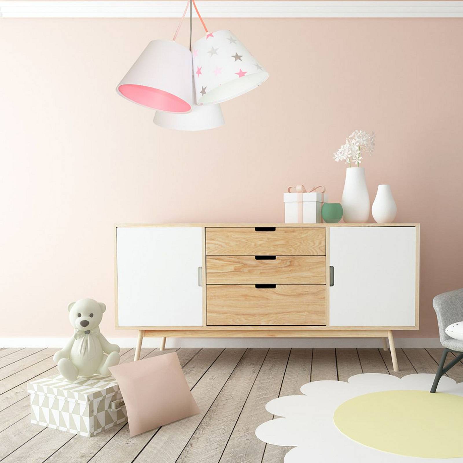 Kinderzimmer-Hängelampe Zsofia 3-flg. weiß/rosa von Maco Design