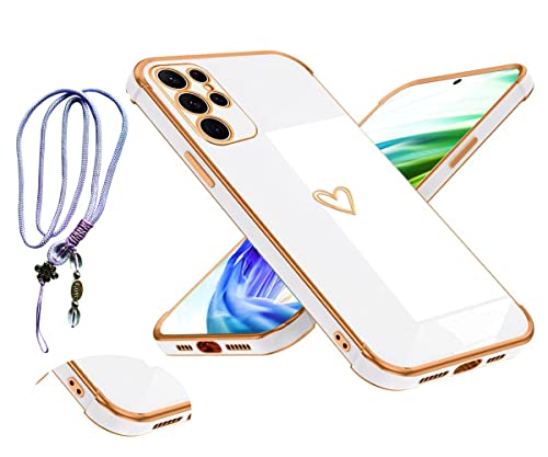 MacroHu 1x Handyhülle mit Band für Samsung Galaxy S23 Ultra 5G - TPU Bumper Stoßfeste Cover Silikon Schutzhülle Hülle mit Umhängeband Halskette - Weiß MacroHu 1x Handyhülle mit Band für Samsung Galaxy S23 Ultra 5G - TPU Bumper Stoßfeste Cover Silikon Schutzhülle Hülle mit Umhängeband Halskette - Weiß von MacroHu