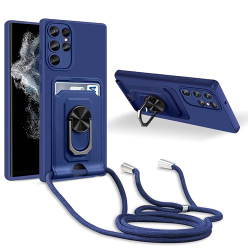 MacroHu 1x Handykette Hülle für Samsung Galaxy S22 Ultra 5G Handyhülle mit Band Necklace Handyhülle TPU Stoßfeste Cover Silikon Schutzhülle Verstellbarer Halskette Handyhülle mit Umhängeband- Blau von MacroHu