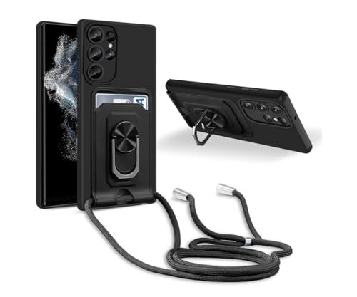 MacroHu 1x Handykette Hülle für Samsung Galaxy S22 Ultra 5G Handyhülle mit Band Necklace Handyhülle TPU Stoßfeste Cover Silikon Schutzhülle Verstellbarer Halskette Handyhülle mit Umhängeband-Schwarz von MacroHu