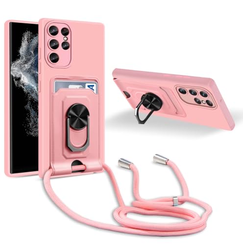 MacroHu 1x Handykette Hülle für Samsung Galaxy S23 Ultra 5G Handyhülle mit Band Necklace Handyhülle TPU Stoßfeste Cover Silikon Schutzhülle Verstellbarer Halskette Handyhülle mit Umhängeband- Rosa von MacroHu