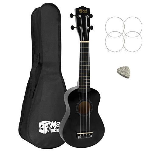 Mad About SU8-LH-BK Sopran-Ukulele für Linkshänder - Schwarz - mit Tasche, Filzpick, Ersatzsaiten von Mad About