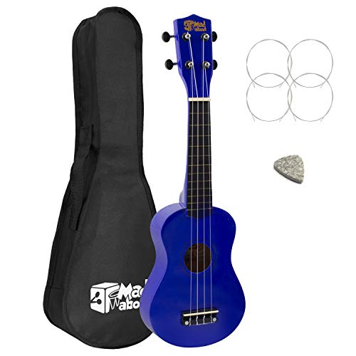 Mad About SU8-LH-BL Sopran-Ukulele für Linkshänder - Blau - mit Tasche, Filzpick, Ersatzsaiten von Mad About