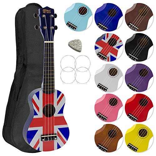 Mad About SU8-UK Sopran-Ukulele in Union Jack Design mit einer GRATIS Gigbag, Pick und Ersatzsaiten - großartig für Schulen und Anfänger von Mad About