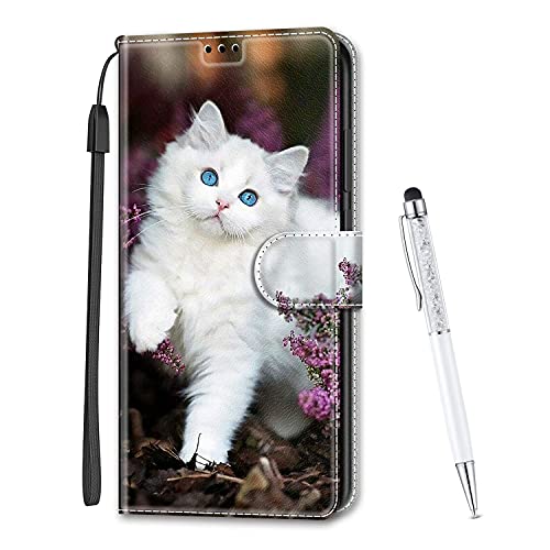 MadBee Kompatibel mit Samsung Galaxy A20E Hülle, Leder Handyhülle Tasche Schutzhülle Brieftasche Klapphülle Ständer und Kartensteckplätze Hülle für Samsung Galaxy A20E (Katze B) von MadBee