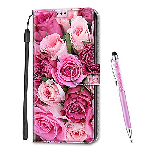 MadBee Kompatibel mit Xiaomi Redmi Note 8T Hülle, Leder Handyhülle Tasche Schutzhülle Brieftasche Klapphülle Ständer und Kartensteckplätze Hülle für Xiaomi Redmi Note 8T (Rose B) von MadBee